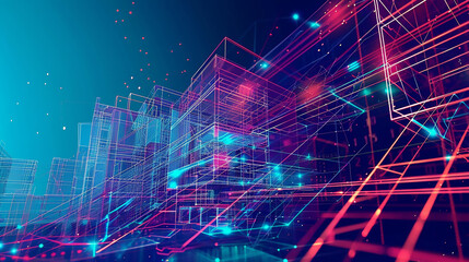 Futuristic Cityscape with Glowing Lines.