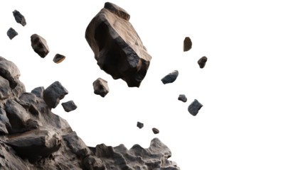 Floating Space Rocks and Asteroids Isolated on White Background.