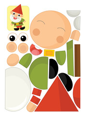 cartoon scene with character dwarf santa claus leprechaun villager puzzle cutout educational exercise manual work with scissors illustration for kids cutout
