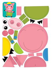 cartoon scene with character puzzle cutout farm ranch animal pig piglet hog educational exercise manual work with scissors illustration for children cutout