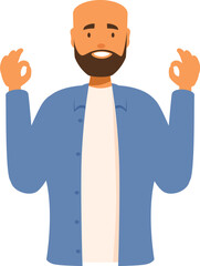 Cartoon character of a man with a beard is making an ok sign with his fingers
