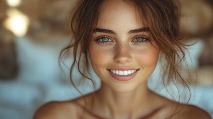 Obraz premium the Confident young businesswoman smiling and relaxed in a stylish office setting, conveying success and professionalism.