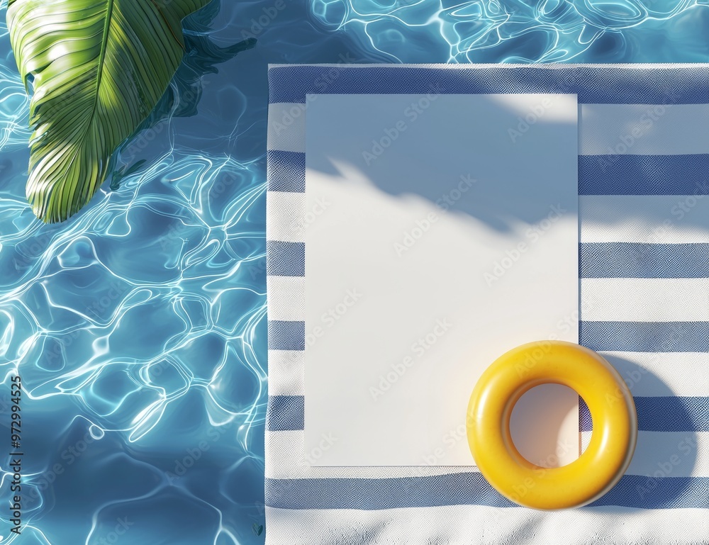 Aufkleber Top view of white blank cylinder frame for mock up and display of products with water physics under pools or rays. Ripple physics. Summer background. Creative idea concept.