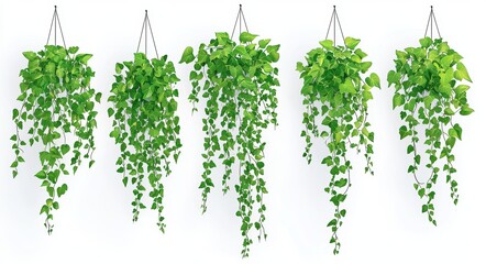 Fototapeta premium Modern cartoon green ivy set with grape liana stems, climbing leaves, and plants in a garden. Isolated on white background.