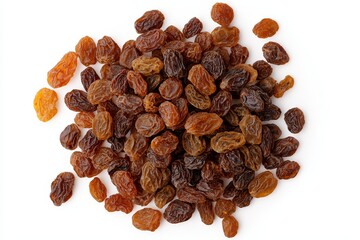 Obraz premium Raisins isolated on background from flat lay view, with high vitamins and nutrients.