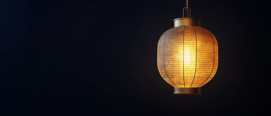 Fototapeta premium 3d render golden lantern, hanging on a black background, ample copy space, ramadan concept
