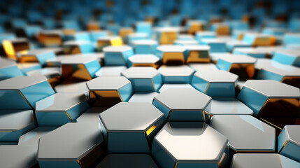 Fototapeta premium Abstract hexagonal grid pattern with overlapping and interlocking shapes, creating a dynamic and visually
