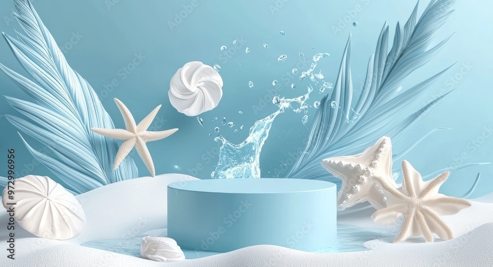 Fototapete A pastel purple background with an empty display podium for showing product in a 3D rendering.