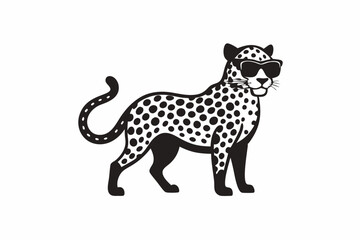 A Leopard with sunglass logo icon, silhouette style, minimalist, white background