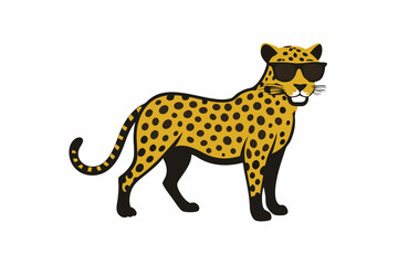 A Leopard with sunglass logo icon, silhouette style, minimalist, white background