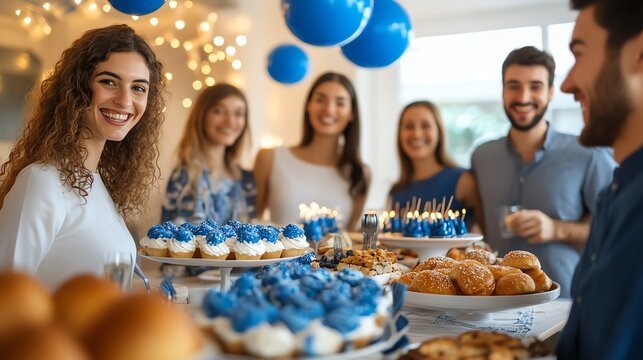 Group of friends celebrating with cake and drinks at a birthday party.