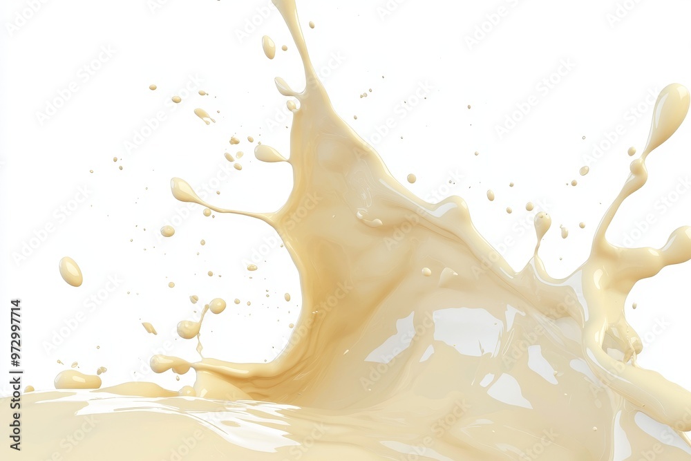Poster in the background is a soy milk splash and pouring from a bean nut, a milk wave is flying in the air