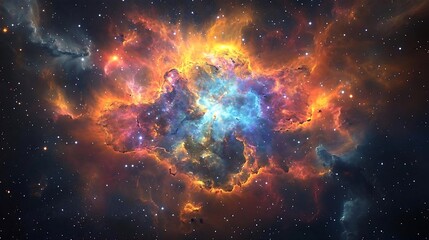 Cosmic Nebula with Stars and Gas Clouds