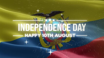 Ecuador Independence Day. Happy 10th August. Ecuador waving flag background, and fireworks