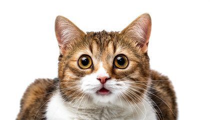 Obraz premium Cat with funny, cute and charming expression looking at camera isolated on white background