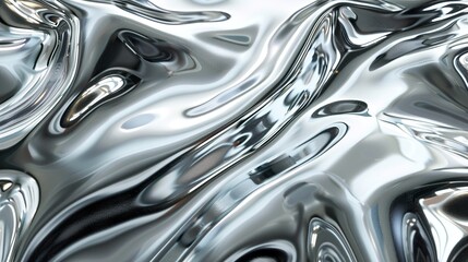 Abstract silver liquid metal background with flowing waves.