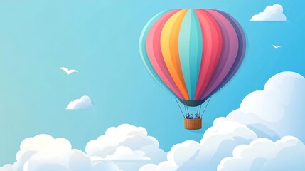 Fototapeta premium Colorful Hot Air Balloon Flying Over Clouds In Blue Sky