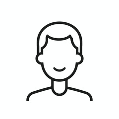 Obraz premium Simple black and white line drawing of a person with short hair and a smiling face.