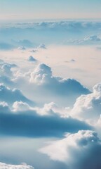 Fototapeta premium Aerial View of Fluffy Clouds Through Airplane Window Creating Pe