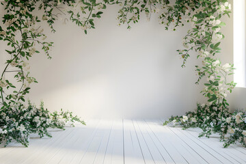 wedding interior wall background with floor andcspace for text mockup. Generative Ai.