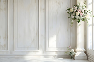wedding interior wall background with floor andcspace for text mockup. Generative Ai.