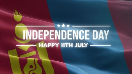 Mongolia Independence Day, Happy July 11 Lettering text animation, waving flag background, fireworks