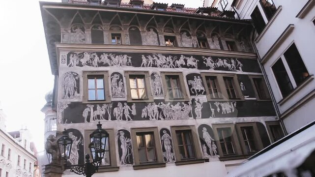 The House at the Minute with Renaissance Sgraffitoes, Historical Landmark in Prague, Czech Republic