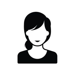 Black and white silhouette icon of a young woman with a simple hairstyle.
