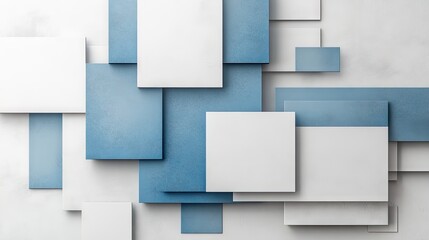 Abstract design with overlapping blue and light grey squares on a minimal white background, showcasing a clean and geometric modern aesthetic