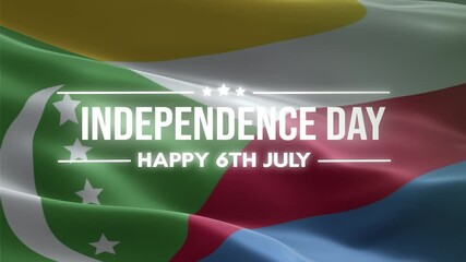 Comoros Independence Day, Happy July 6 Lettering text animation, waving flag background, fireworks