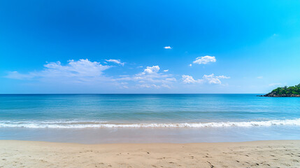 Fototapeta premium Gorgeous tropical beach and ocean with a backdrop of blue sky.