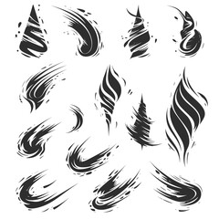 Obraz premium Set of black abstract brush stroke designs on a white background.