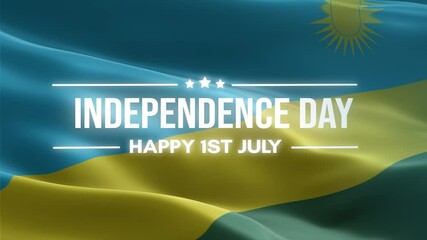 Rwanda Independence Day, Happy July 1 Lettering text animation, waving flag background, fireworks