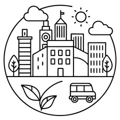 Naklejka premium eco city outline coloring book page line art drawing