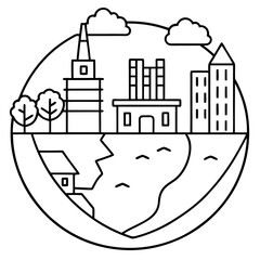 Obraz premium eco city outline coloring book page line art drawing