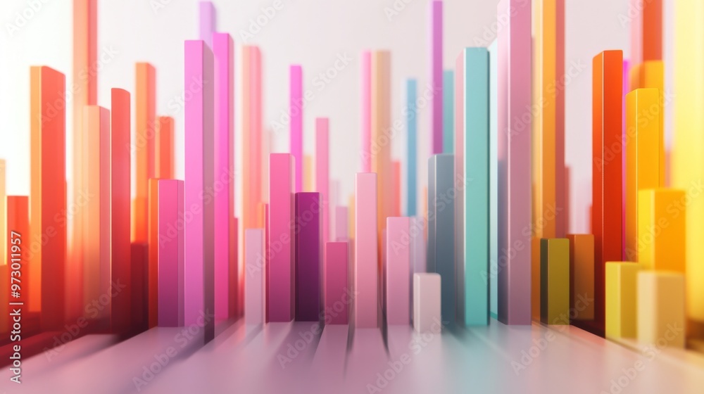 Aufkleber a colorful 3d bar graph on a clean white background, with bars of different heights representing fin