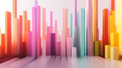 Obraz premium A colorful 3D bar graph on a clean white background, with bars of different heights representing financial growth, creating a sense of depth and dimension.