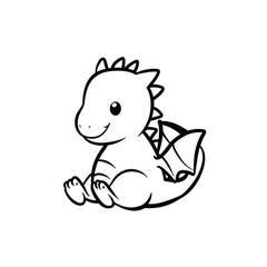 Obraz premium Cute baby dragon illustration with wings and a happy expression sitting on the ground.