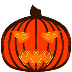 Red Pimpkin Glowing Scary Face Halloween Illustration