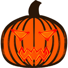 Orange Pimpkin Glowing Devil Face Halloween Illustration