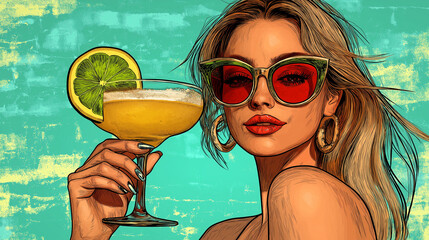 a woman drinks a cocktail on the beach, summer vacation. Soft drink