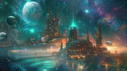 Futuristic Cityscape Under a Starry Sky