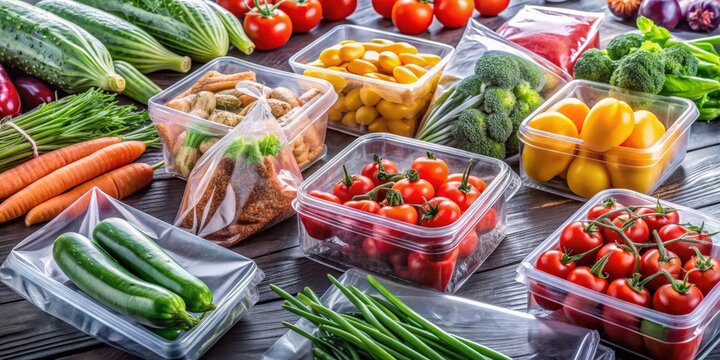 Plastic packages with various fresh vegetables , plastic, packages, vegetables, fresh, produce, grocery, market