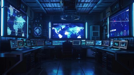 Futuristic Control Room with Multiple Screens