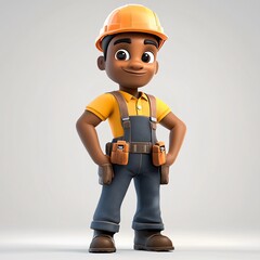 A smiling worker in a hardhat, holding a clipboard and tools, is engaged in construction work
