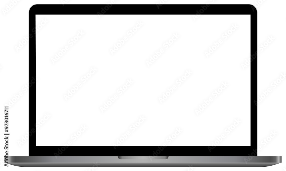 Fototapete Apple MacBook Pro laptop mockup template with blank display and black frame. Notebook device product advertisement and showcase object PNG illustration