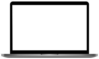 Apple MacBook Pro laptop mockup template with blank display and black frame. Notebook device product advertisement and showcase object PNG illustration