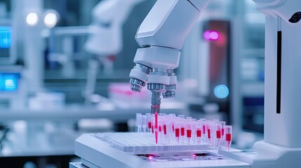 Automated Robotic Arm Dispensing Liquid into Test Tubes in a Laboratory Setting