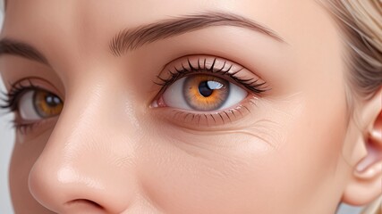 Fototapeta premium Close-up of a woman's eye with natural makeup and soft skin.