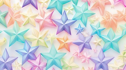 A collection of pastel-colored stars arranged in a random pattern on a white background.